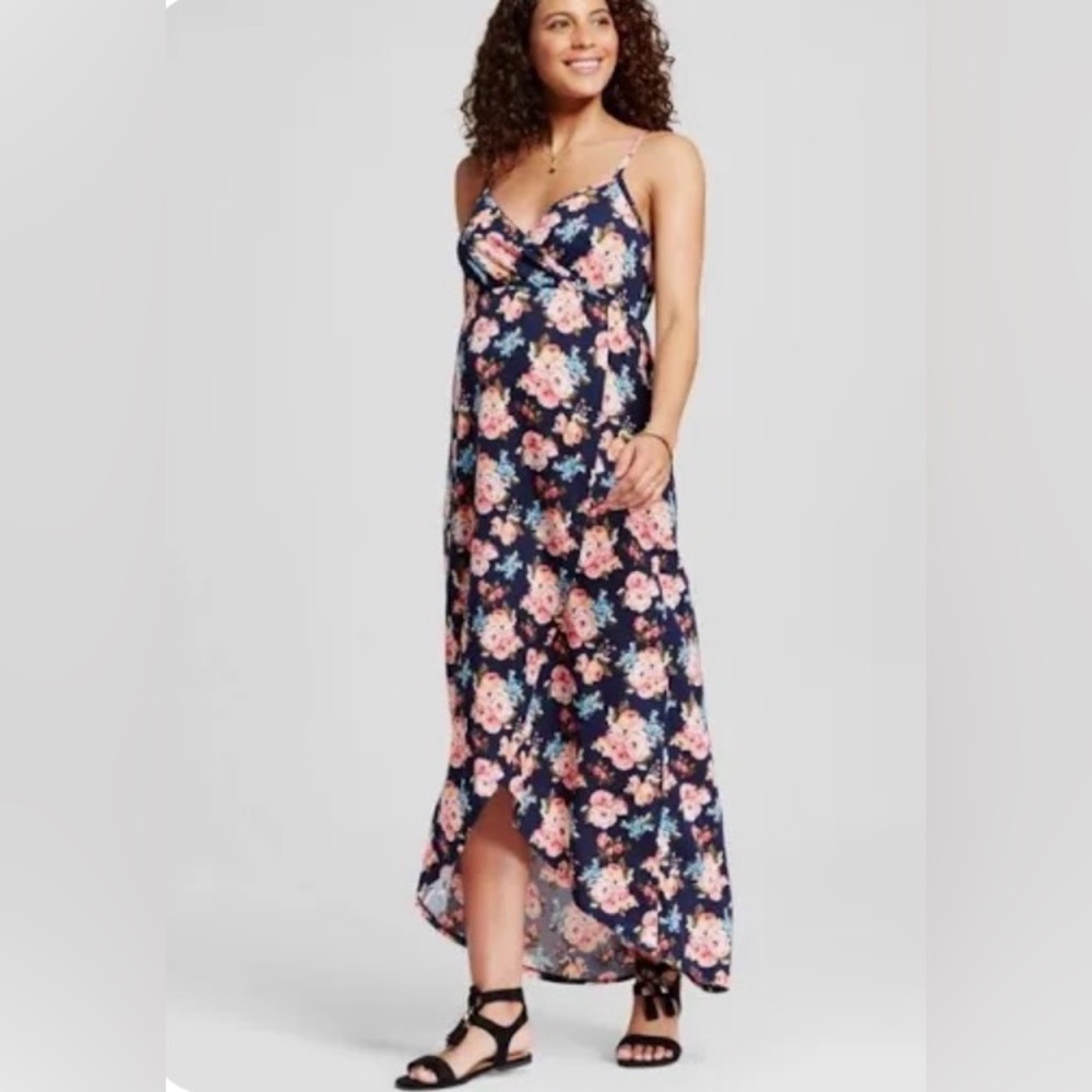 Floral Maxi Dress - Navy and Pink